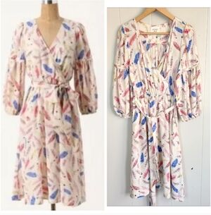 Anthropologie Nathalie Lete Paris Galah Feather Print Dress Silk Surplice Top 10